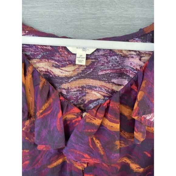 NWT Terra & Sky Size 3X Long Sleeve Woven Ruffle Button Up Blouse Purple 24.8001 - Picture 4 of 8